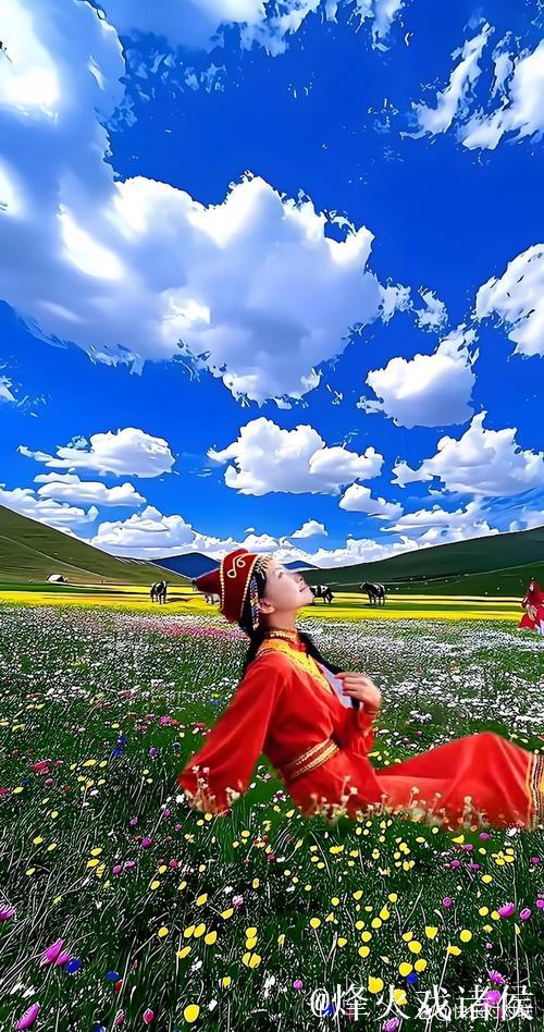 漫步在青青草原，伊人如诗如画